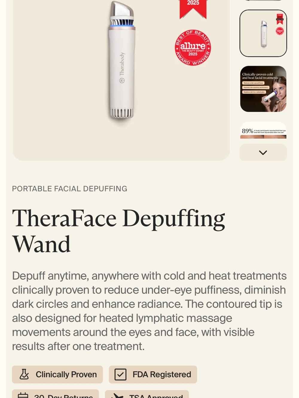 Therabody TheraFace Depuffing Wand — White